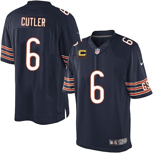 Men's Limited Jay Cutler C Patch Nike Jersey Navy Blue Home - #6 NFL Chicago Bears